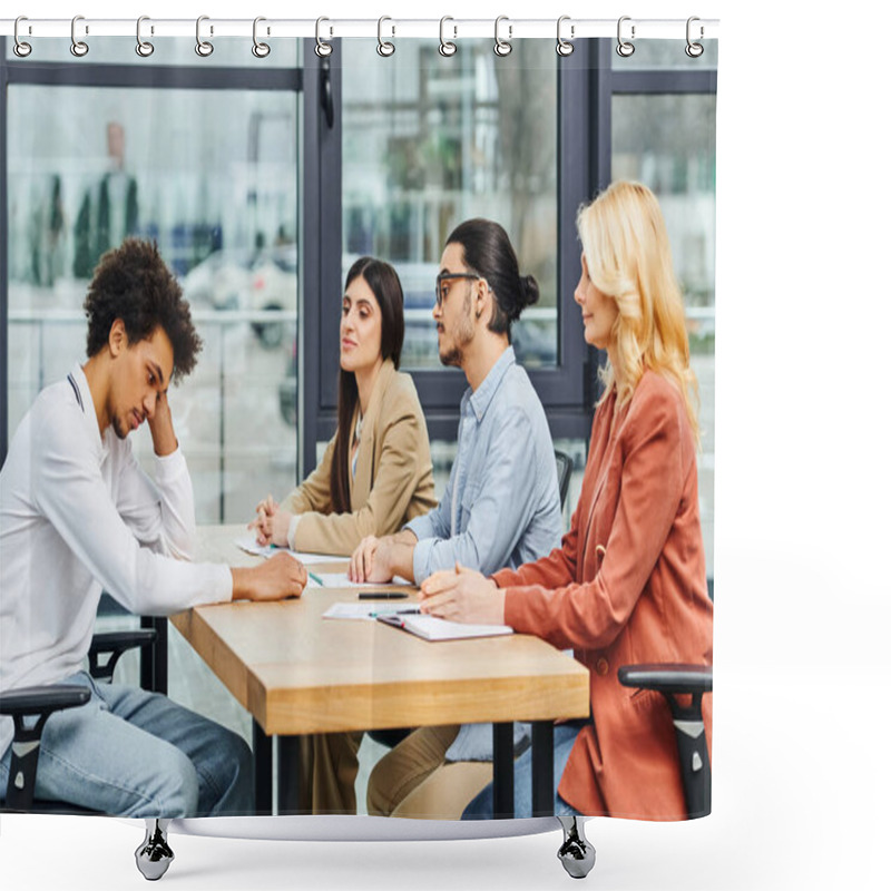 Personality  Job Seekers In Interview At Office Table Shower Curtains