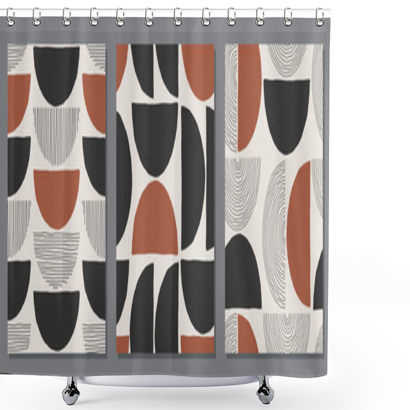 Personality  Set Of Trendy Minimalist Seamless Pattern With Abstract Hand Drawn Composition Shower Curtains