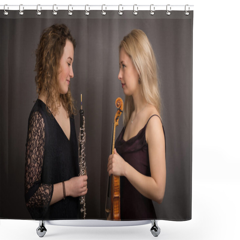 Personality  Shy Female Musicians Formally Dressed Shower Curtains