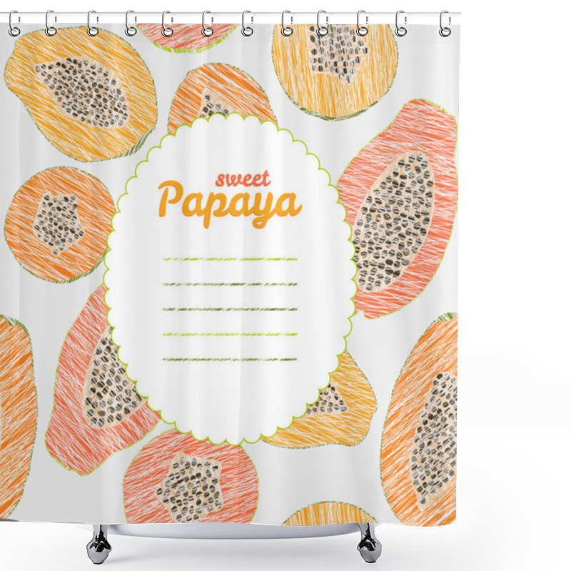 Personality  Text Frame. Endless Papaya Texture, Repeating Fruit Background.  Shower Curtains