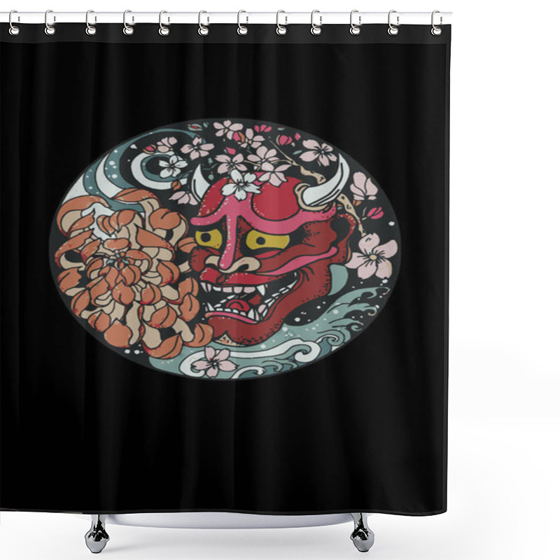 Personality  Hannya Demon Mask Oni Japanese Traditional Staff Asian Tattoo  Shower Curtains