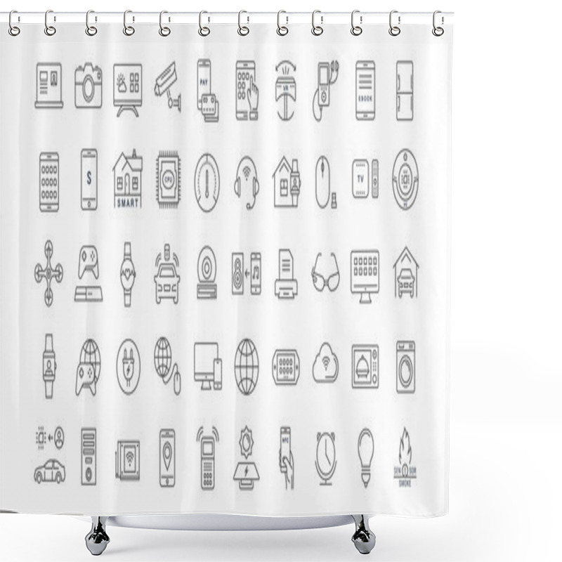 Personality  Set Vector Flat Line Icons Internet Of Things Shower Curtains