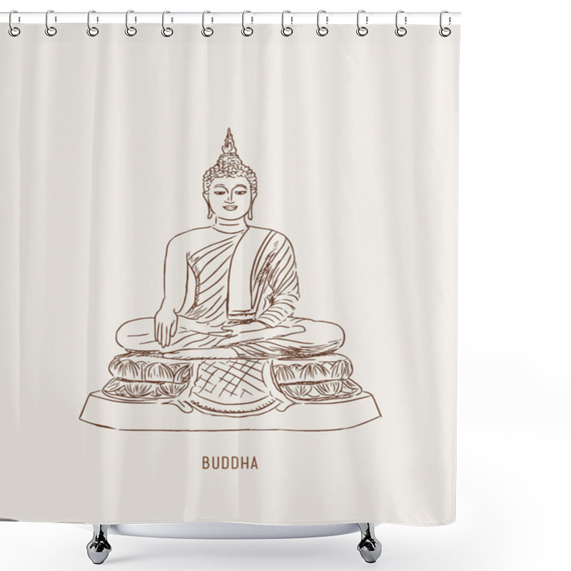 Personality  Thai Culture Concept With Buddha And Vase Of Lotus ,sketch Vecto Shower Curtains