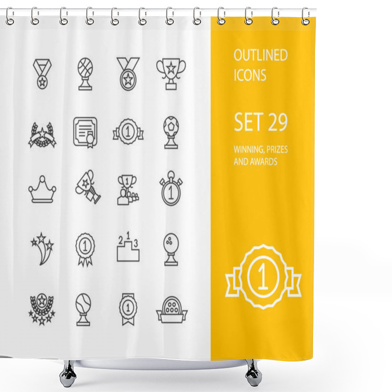 Personality  Outline Icons Thin Flat Design, Modern Line Stroke Style Shower Curtains