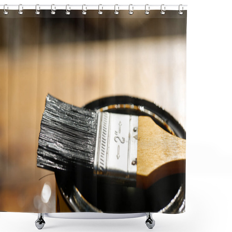 Personality  Brush Resting On A Tin Can Of Protective Paint Shower Curtains