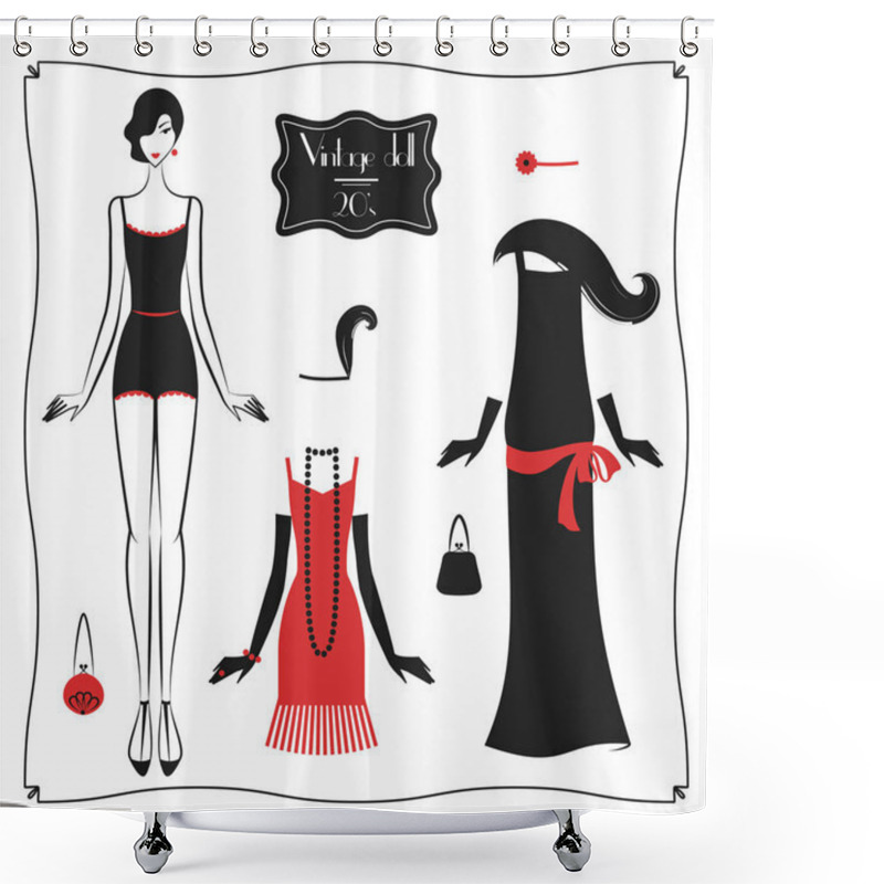 Personality  Doll Paper Retro 20s  Shower Curtains