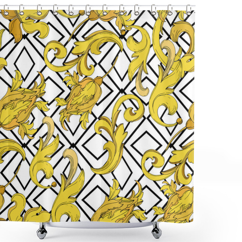 Personality  Vector Golden Monogram Floral Ornament. Black And White Engraved Ink Art. Seamless Background Pattern. Shower Curtains