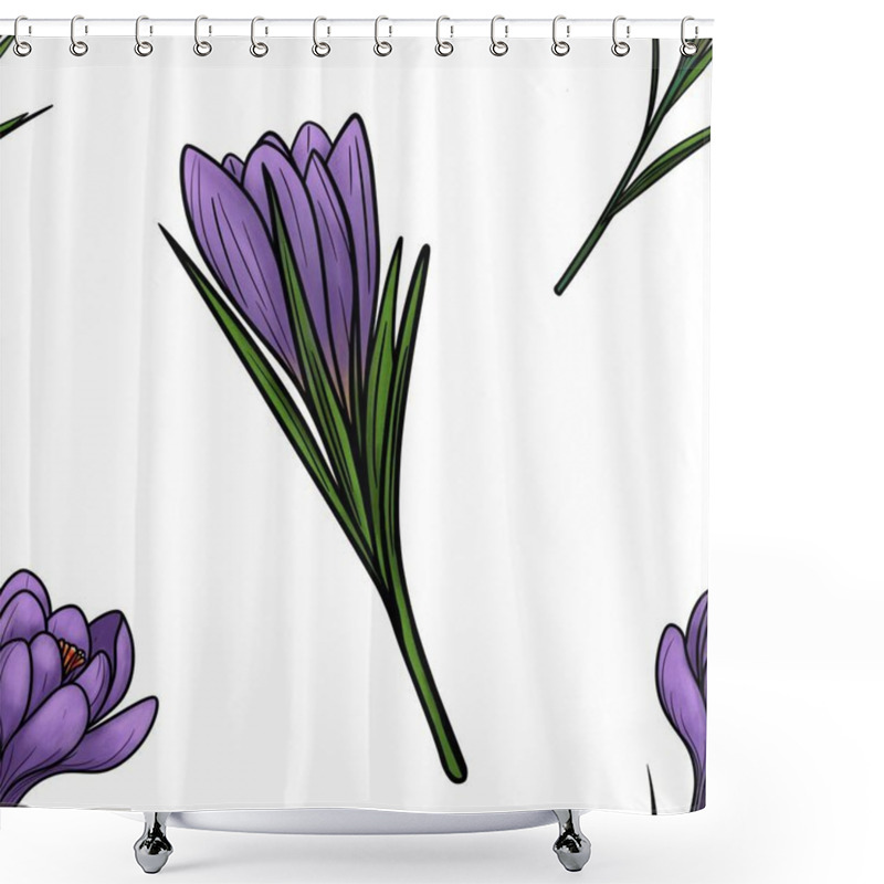 Personality  Spring Purple Crocuses With Buds In Big Design For Bold Projects Shower Curtains