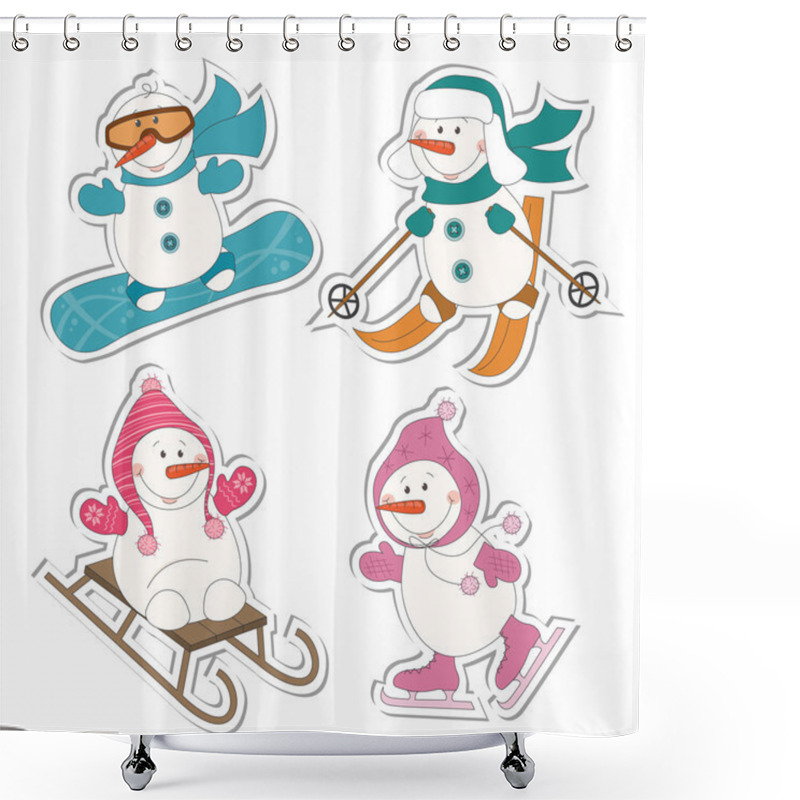 Personality  Winter Sport Snowman, Isolated On White Shower Curtains