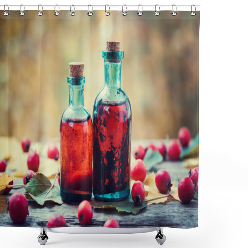 Personality  Tincture Bottles Of Hawthorn Berries And Red Thorn Apples Shower Curtains