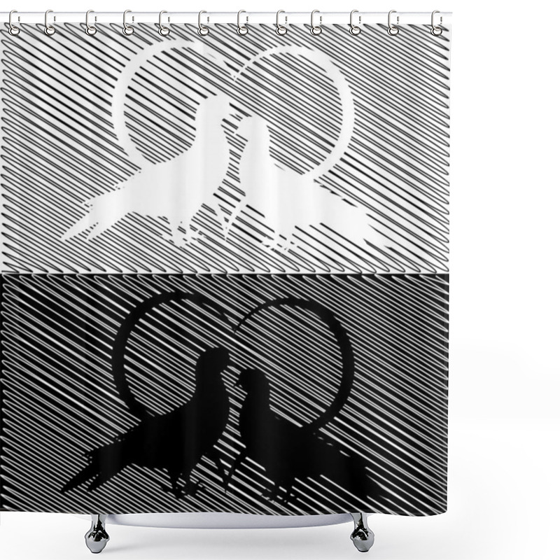 Personality  Monochrome Silhouette Of Two Doves And A Heart. Valentine's Day Shower Curtains