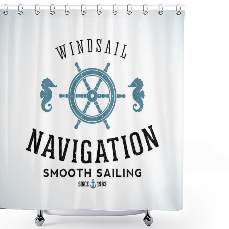 Personality  Maritime Navigation Abstract Vector Logo Template With Shabby Texture. Shower Curtains