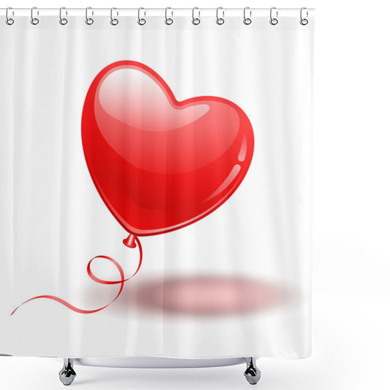 Personality  Red Heart Shape Balloon On White Background Shower Curtains