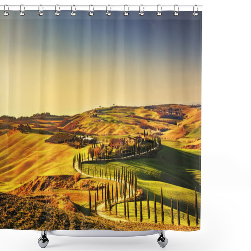 Personality  Tuscany, Crete Senesi Rural Sunset Landscape. Countryside Farm,  Shower Curtains