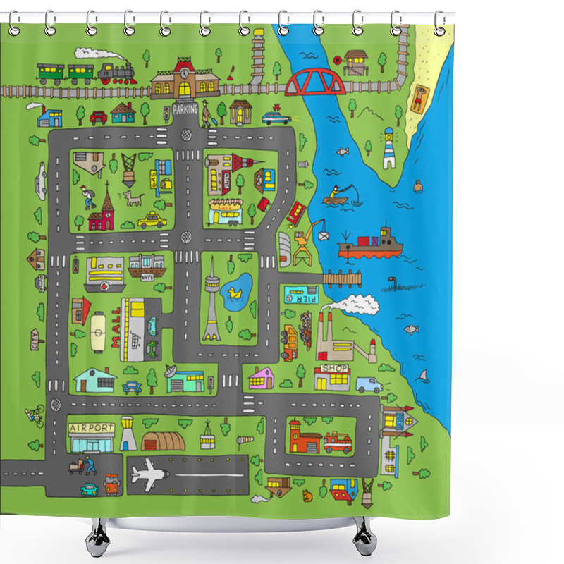 Personality  Doodle City Map. Shower Curtains