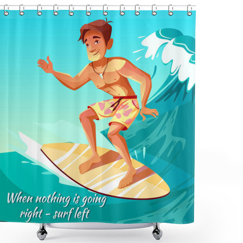 Personality  Summer Surfing Boy On Wave Vector Illustration Shower Curtains