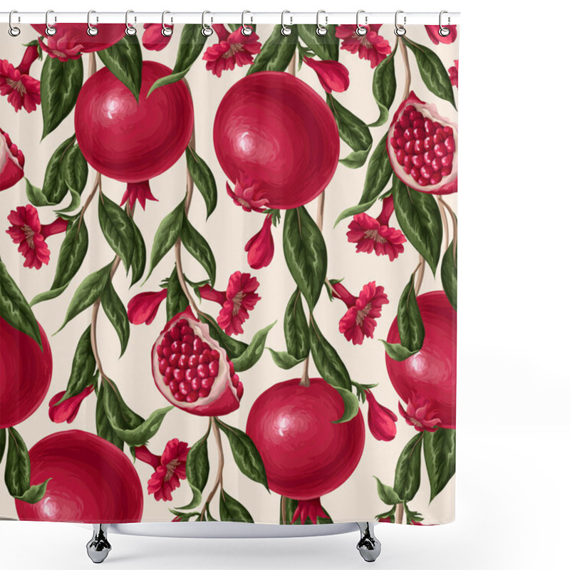 Personality  Seamless Pattern With .pomegranates Branches Anf Flowers. Vector Shower Curtains