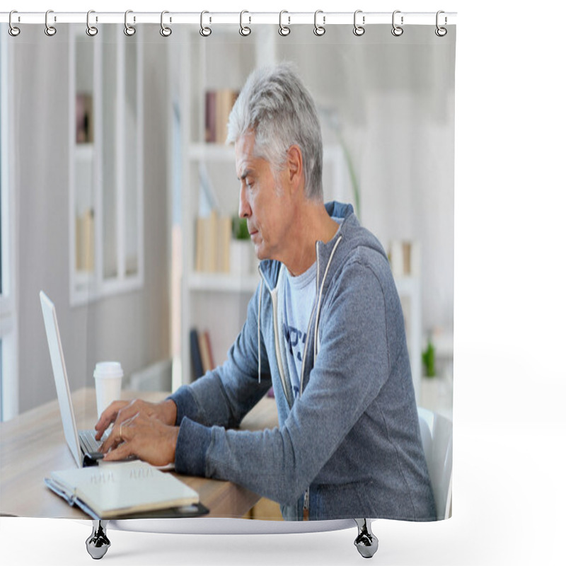 Personality  Man Working From Home Shower Curtains