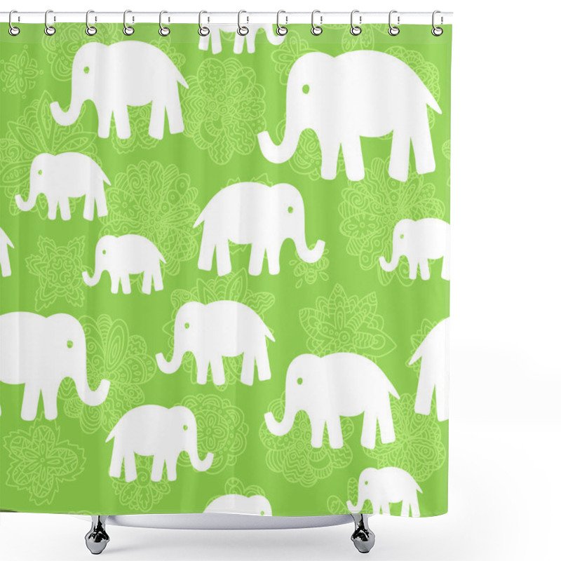 Personality  Vector Floral And Elephants Seamless Wallpaper Background Pattern Design. Shower Curtains