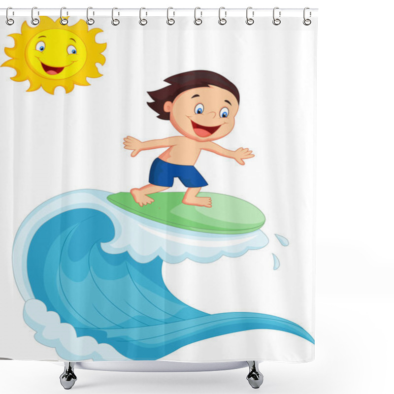 Personality  Happy  Boy Surfing Shower Curtains