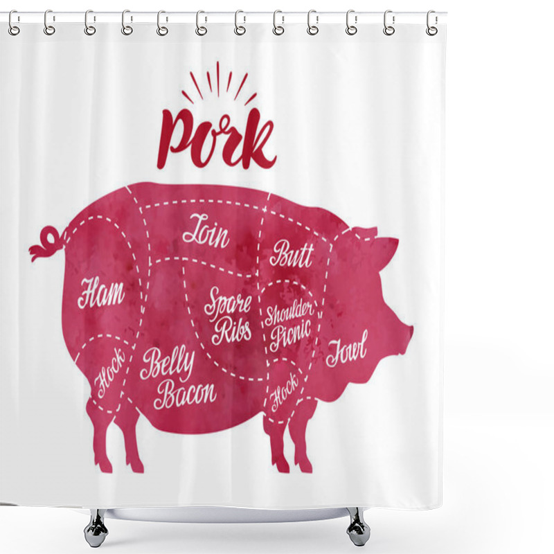 Personality  Diagram Cutting Pig Meat. Butcher Shop, Pork Vector Illustration Shower Curtains