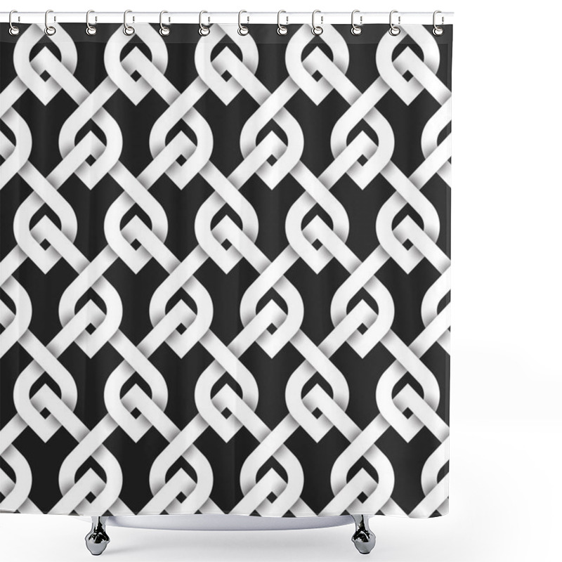 Personality  Abstract Repeatable Pattern Background Of White Twisted Strips. Swatch Of Intertwined Strips With Loops. Volumetric Seamless Pattern In Modern Style. Shower Curtains