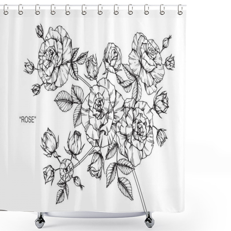 Personality  Roses Flower. Drawing And Sketch With Black And White Line-art. Shower Curtains