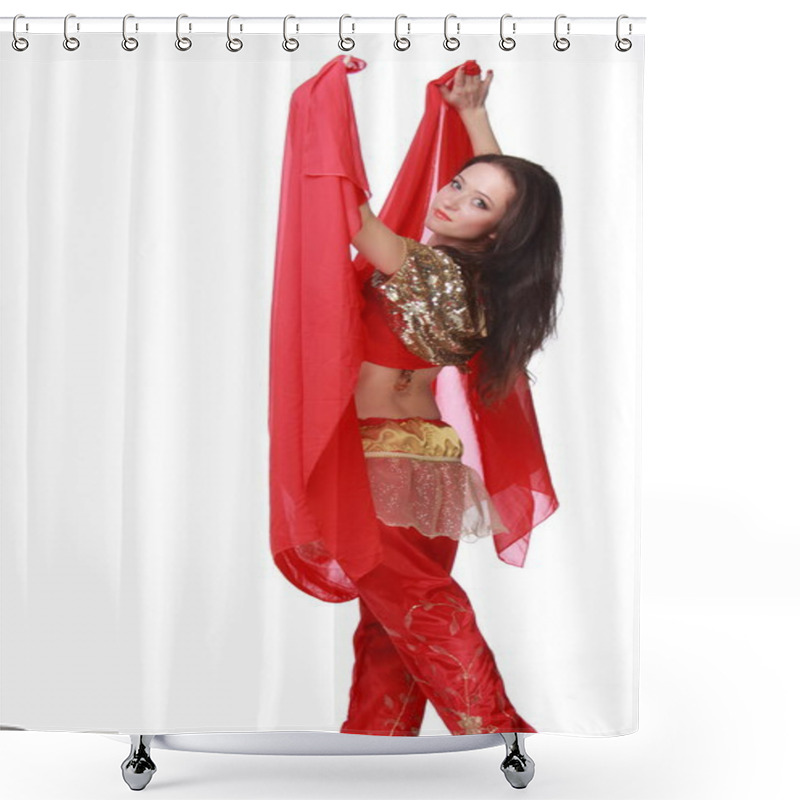 Personality  Pretty Young Girl In Eastern Dress Dancing Belly Dance Shower Curtains