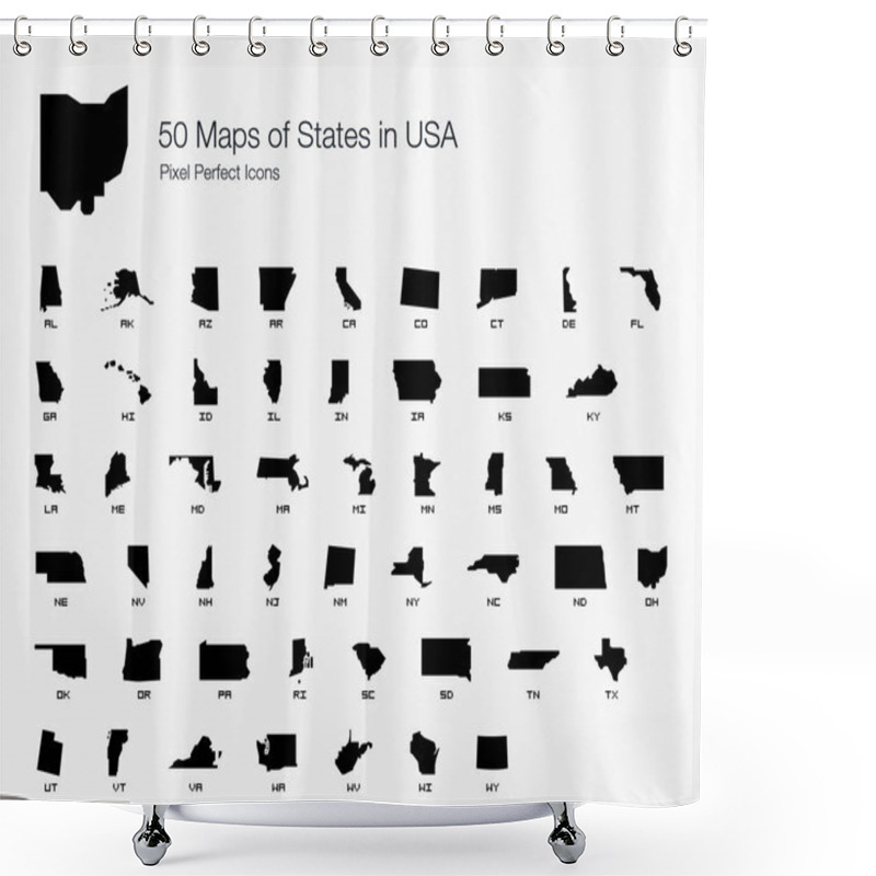 Personality  All 50 USA States Map Pixel Perfect Icons (Filled Style). Vector Icons Of The Complete United States Of America States Map. Shower Curtains