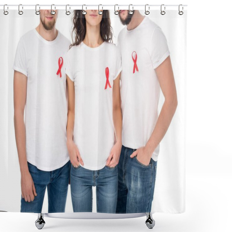 Personality  People In Blank T-shirts With Aids Ribbons Shower Curtains