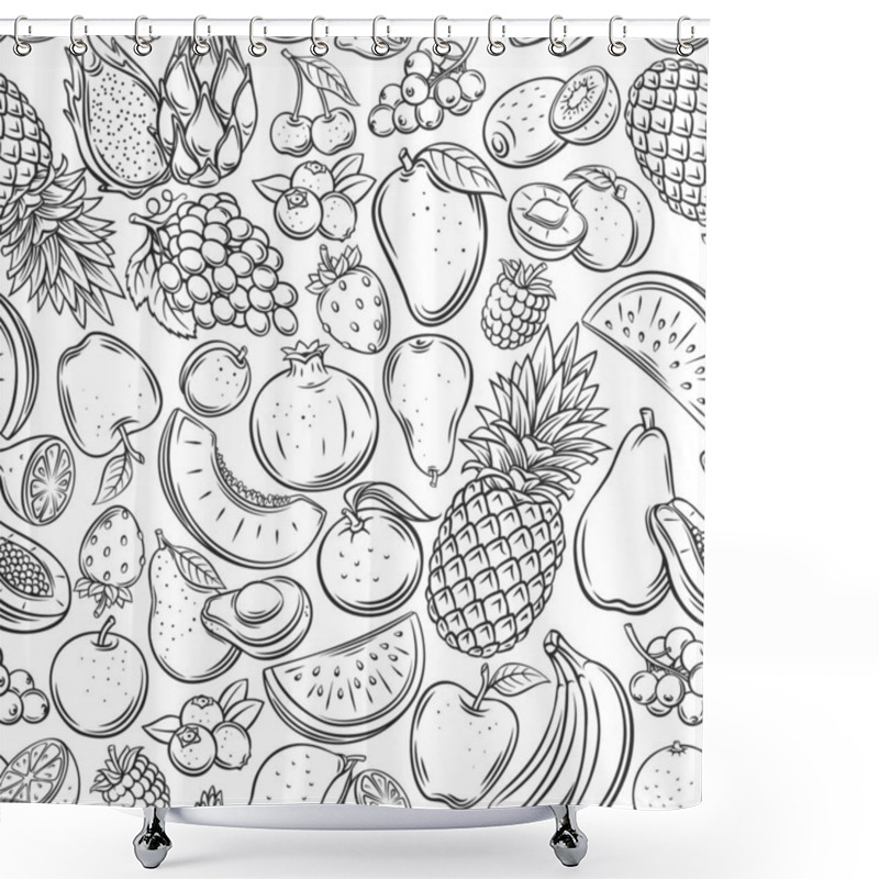 Personality  Fruits And Berries Outline Seamless Pattern Shower Curtains