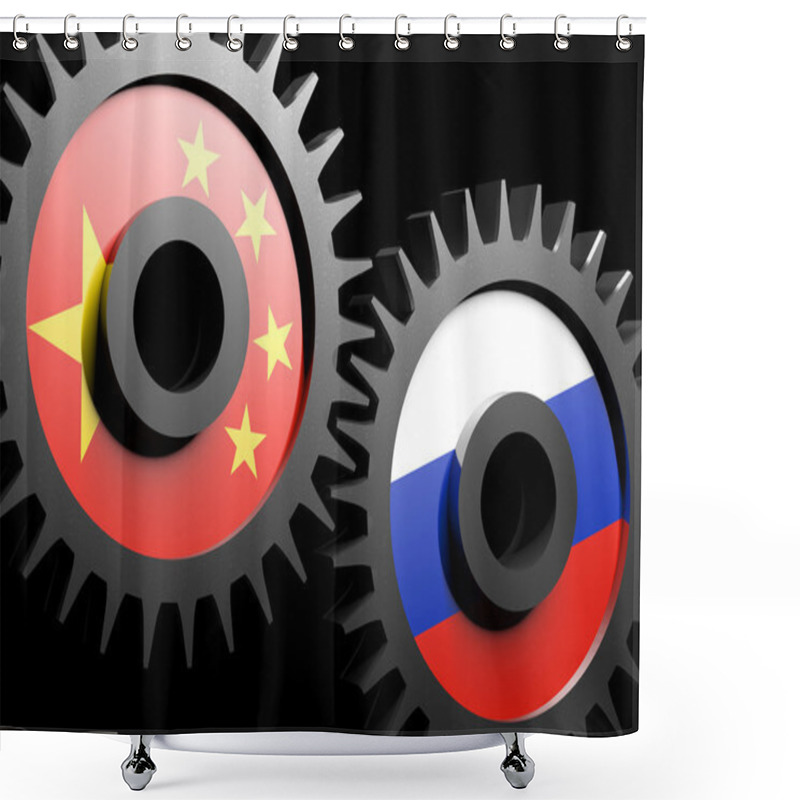 Personality  Two Gears With The Flags Of China And Russia Shower Curtains