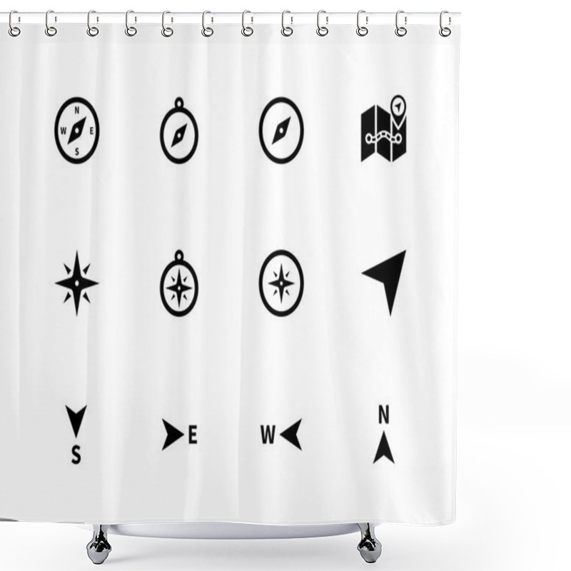 Personality  Compass Icons On White Background. Shower Curtains