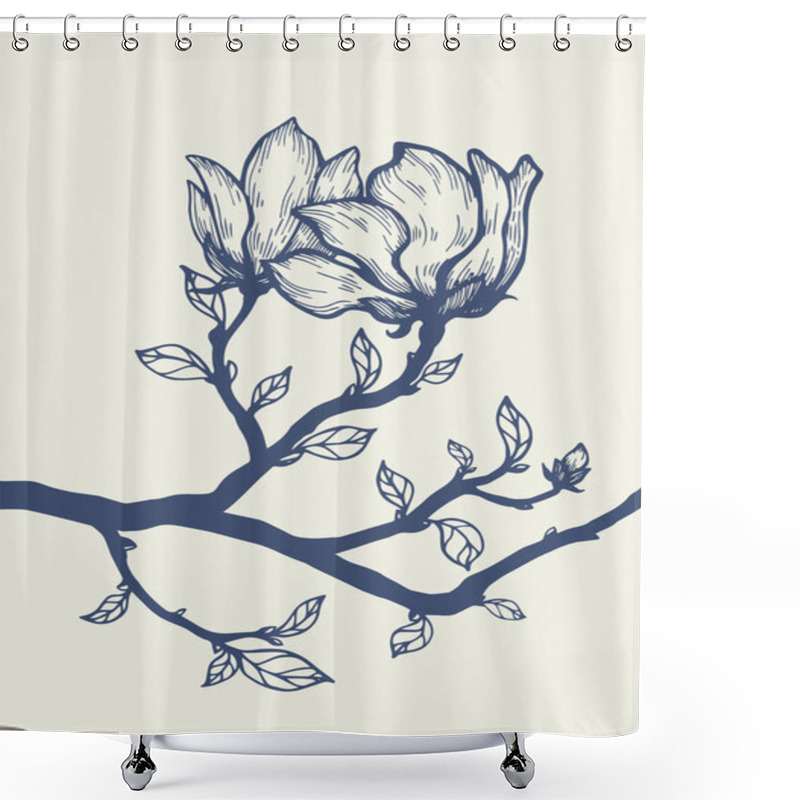 Personality  Beautiful Outline Magnolia Brunch Shower Curtains