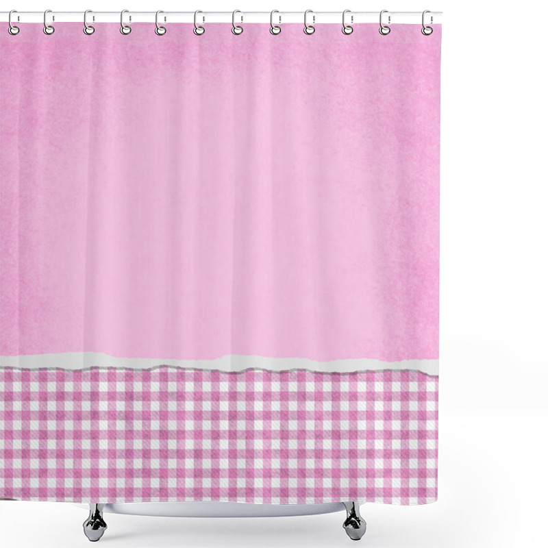 Personality  Square Pink And White Gingham Torn Grunge Textured Background Shower Curtains