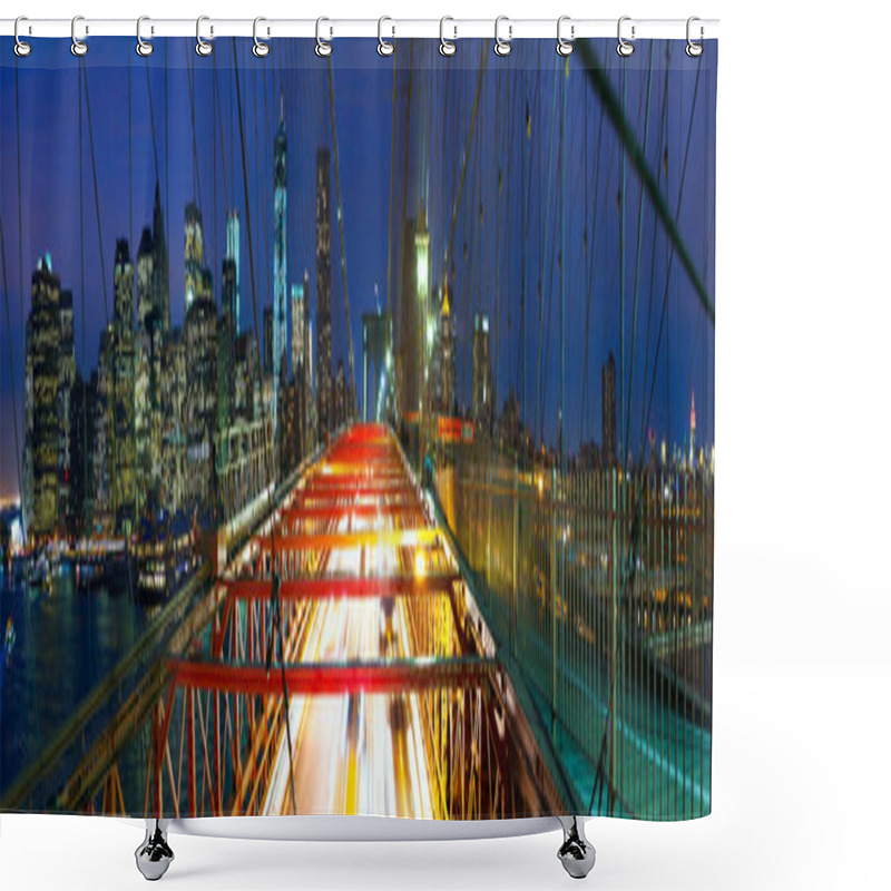 Personality  Brooklyn Bridge Panorama With Traffic Shower Curtains