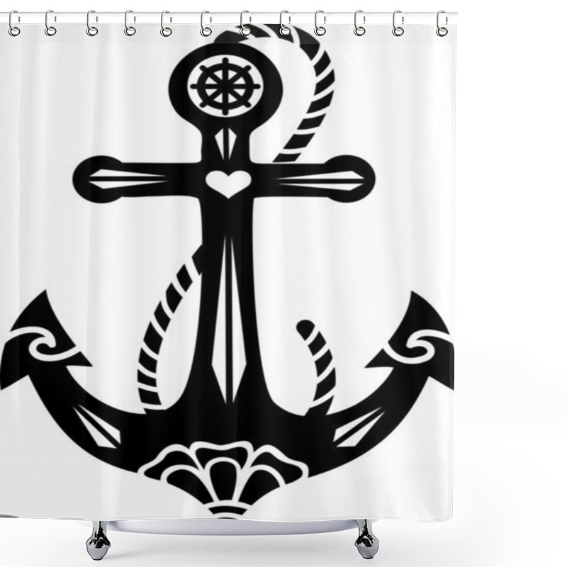 Personality  Anchor & Sacred Rose, Symbol Hope, Faith & Love Stock Vector Illustration: Shower Curtains