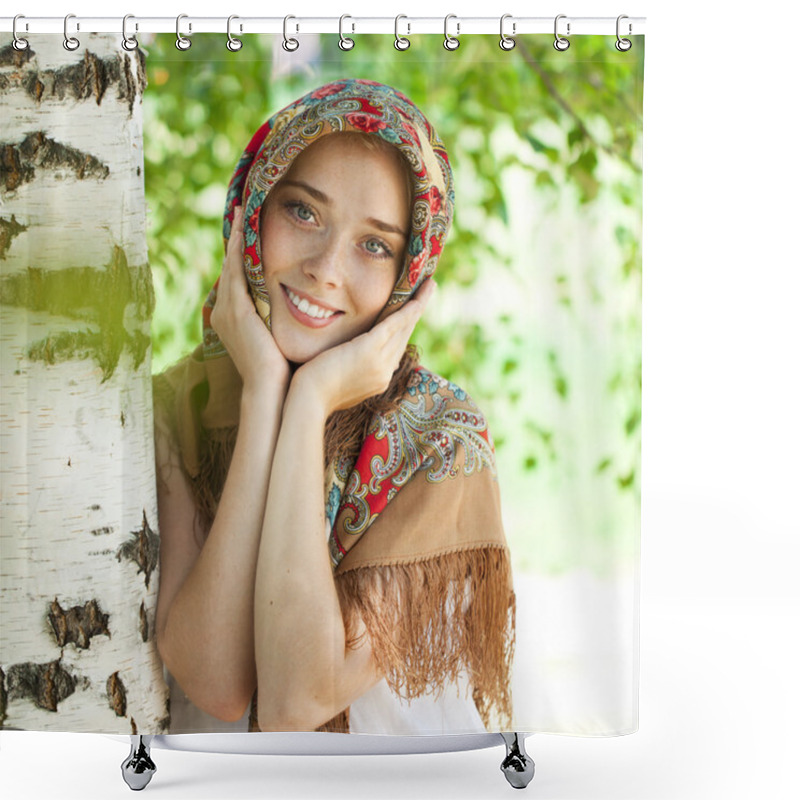 Personality  Beauty Woman In The National Patterned Scarf Shower Curtains