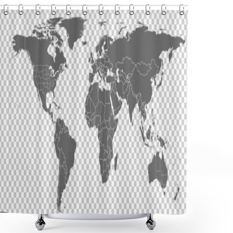 Personality  World Map Vector. Gray Similar World Map Blank Vector On Transparent Background.  Gray Similar World Map With Borders Of All Countries And States Of USA Map, States Of Australia And Countries Of The UK. Quality World  Map.  Shower Curtains