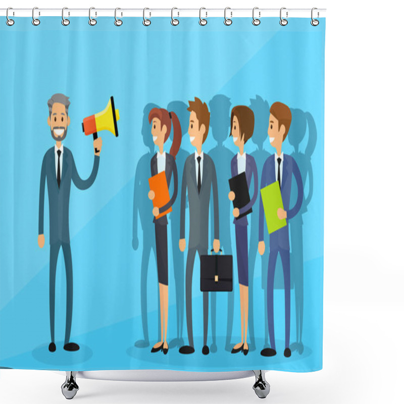 Personality  Businessman With Megaphone And Colleagues Shower Curtains