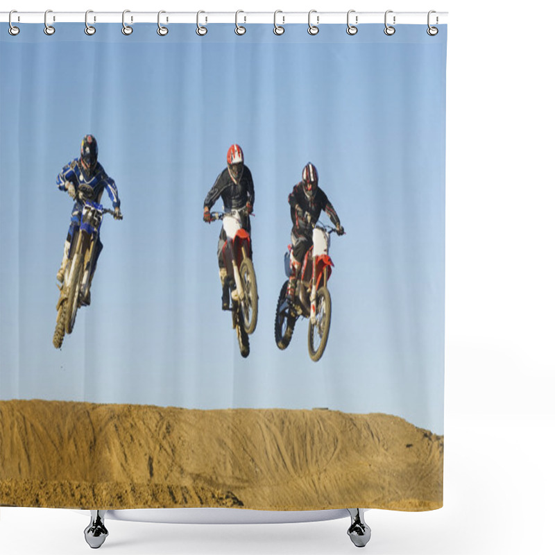 Personality  Motocross Racers In Mid-air Shower Curtains