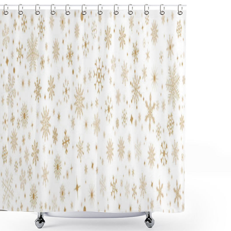 Personality  Christmas Background With Gold Snowflakes And Confetti Star Pattern. Simple Christmas Pattern With Geometric Motifs. Beautiful Snowflakes Background. Snowfall, Snowy Natural Landscape, And Winter Dust. Shower Curtains