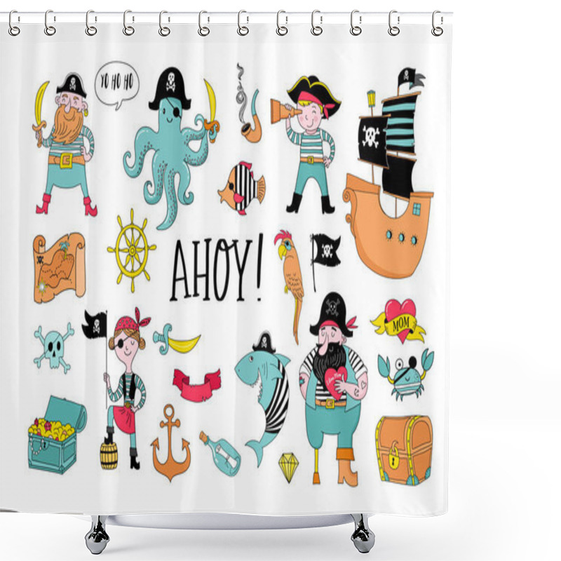 Personality  Pirate Collection Of Hand Drawn Characters And Icons Shower Curtains