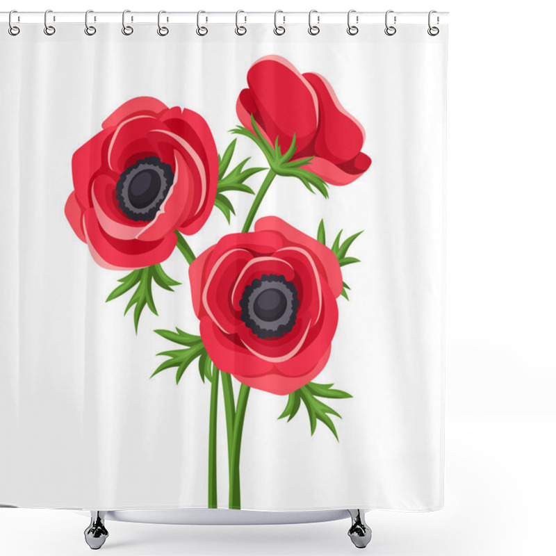 Personality  Red Anemone Flowers. Vector Illustration. Shower Curtains