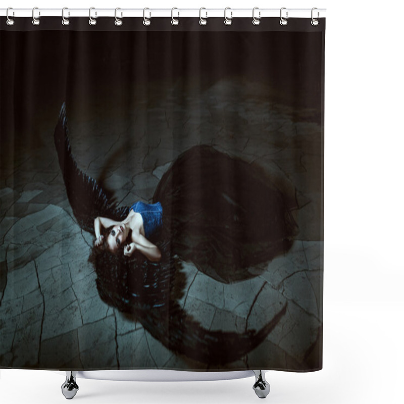 Personality  Angel With Black Wings Shower Curtains