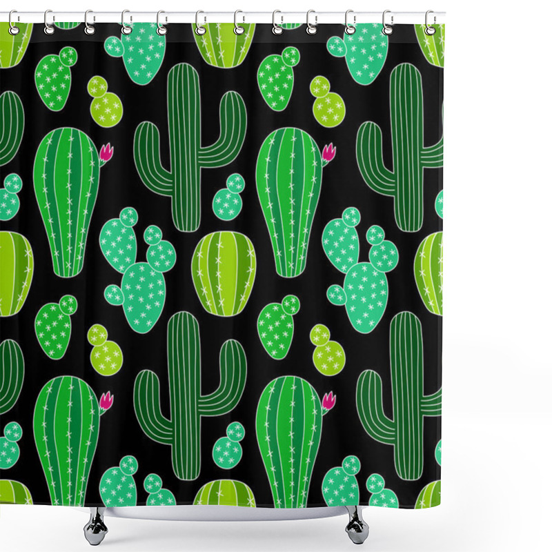 Personality  Cute Hand Drawn Cactus Seamless Pattern Shower Curtains