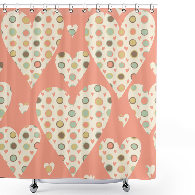 Personality  Cartoon Hearts And Circles Seamless Pattern. Valentines Day Card Shower Curtains