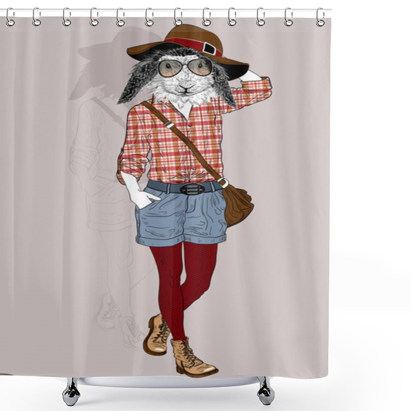 Personality  Fashion Rabbit Portrait  Shower Curtains