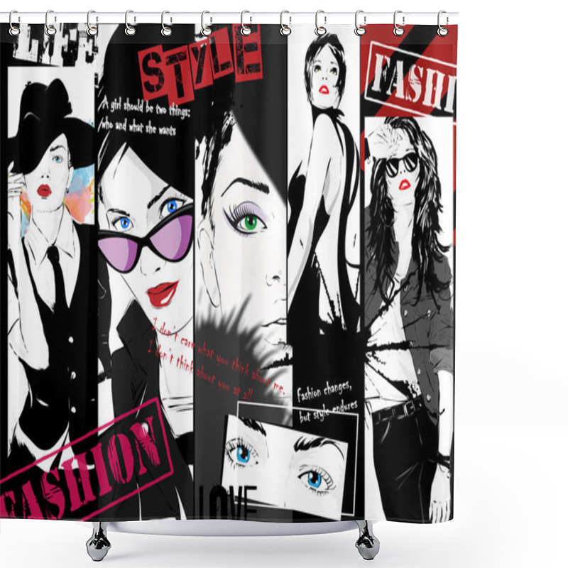 Personality  Fashion Girl In Sketch-style Shower Curtains