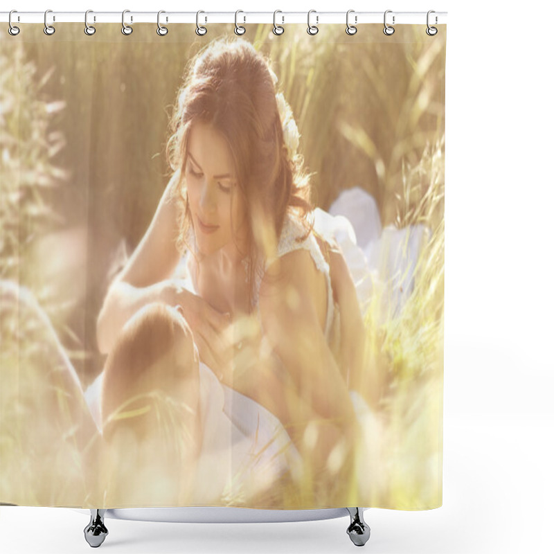 Personality  Newlyweds In High Grass Shower Curtains